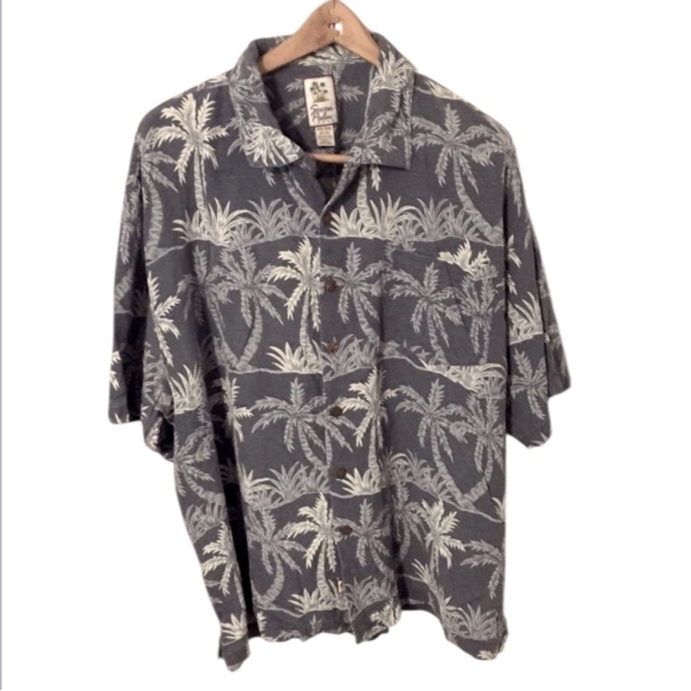 Seven Palm Men’s Blue & White Silk Short Sleeve Button Down Hawaiian Shirt XXL